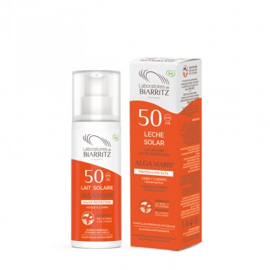 Leche Solar Cara & Cuerpo Spf50 Alga Maris, ofrece una protección total para piel seca o sensible.