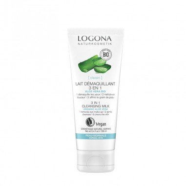 Leche Limpiadora 3en1 Aloe Vera & Rosas Bio Logona, limpieza suave y profunda de poros y piel.