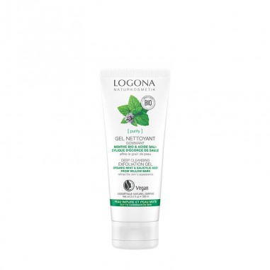 Gel Peeling Limpieza Profunda Menta & Ácido Salicílico Bio Logona, limpia los poros en profundidad.