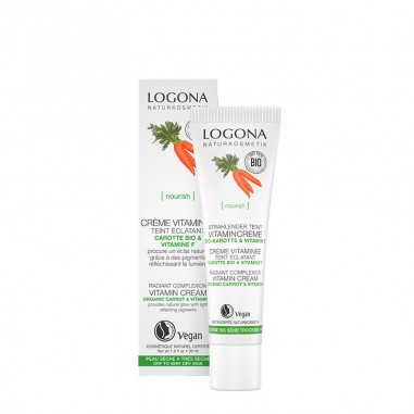 Crema Vitamínica Iluminadora Zanahoria & Vitamina F Logona, reduce y suaviza las arrugas.