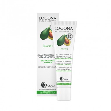 Crema Vitamínica Regeneradora 24h Aguacate & Vitamina E Logona, nutre en profundidad las zonas secas de la cara.