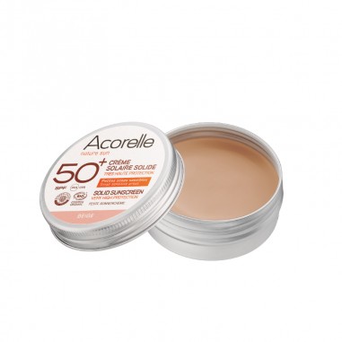 Crema solar solida de color beige SPF50+ Acorelle