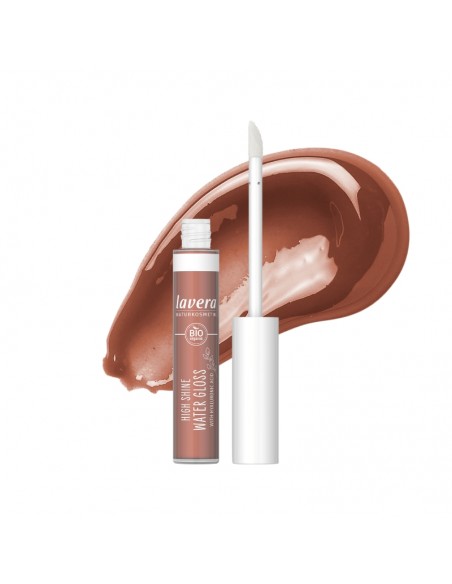 Brillo de labios intenso Water Gloss 01 Cocoa de lavera con aplicador y textura marrón brillante Brillo de labios intenso Water Gloss 01 Cocoa de lavera con aplicador y textura marrón brillante