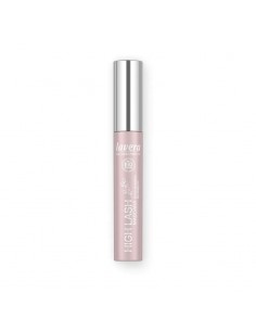 Máscara de pestañas High Lash Black de lavera con cepillo aplicador y envase rosa metalizado