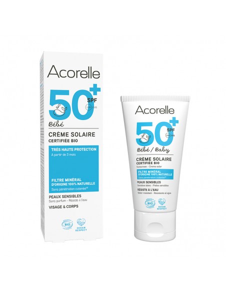 Protege la piel de tu bebé con la crema solar SPF50+ de Acorelle.