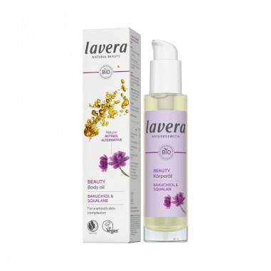 Cuidado Radiante: Aceite de Belleza Lavera con Bakuchiol y Escualeno.