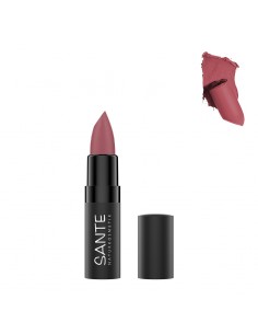 Pintalabios mate 02 Dusty Rose de Sante, elegante tono rosado suave, acabado mate y formula natural