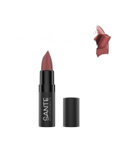 Pintalabios mate 04 Sheer Rosewood de Sante, tono rosado amaderado con acabado mate y fórmula vegana.