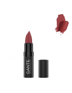 Pintalabios mate 05 Velvet Red de Sante, tono rojo aterciopelado con acabado mate.