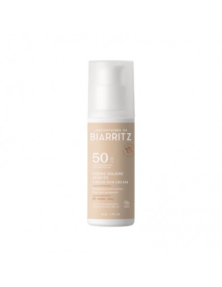 Crema Facial Color Marfil Spf50 Alga Maris, hidrata y crea un tono uniforme bronceado.