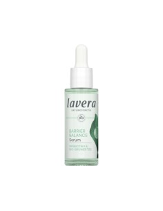 Sérum facial Barrier Balance lavera con prebióticos y té verde Bio, envase verde transparente con caja blanca . 2