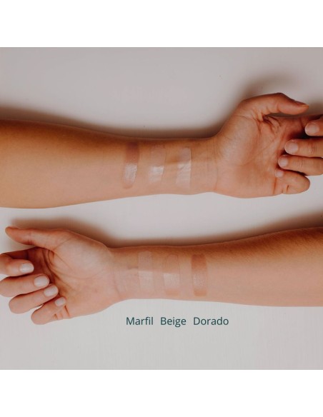 Muestras color en piel de las cremas faciales con color SPF50 de Laboratoires de Biarritz