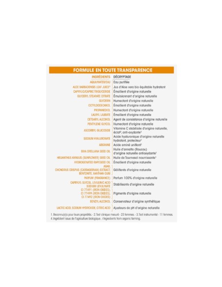 Ingredientes, Crema radiante potenciadora hidratación SO’BiO étic