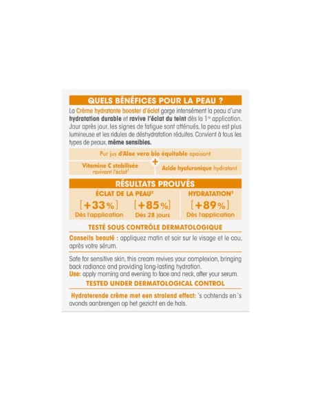 Texto caja de Crema radiante potenciadora hidratación SO’BiO étic