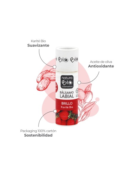 Bálsamo labial brillo karite fresa NaturaBIO Cosmetics