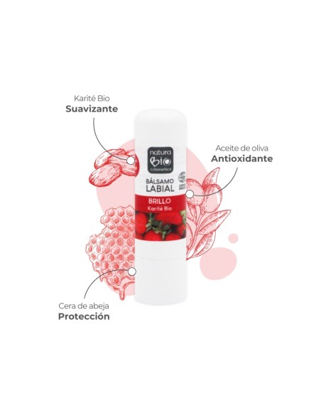 Bálsamo labial brillo karite fresa NaturaBIO Cosmetics