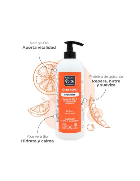 Champú radiante naranja Bio & proteina guisante 740ml NaturaBIO Cosmetics