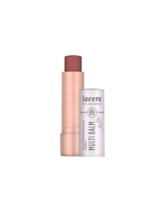 Bálsamo multiusos 3 en 1 Sunset Red 01 de lavera con envase rosa y textura rojiza, ideal para labios, mejillas y párpados 2
