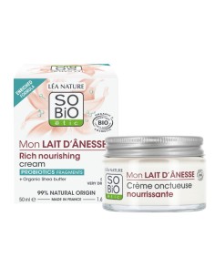 Crema facial nutritiva rica leche de burra SO’BiO étic con manteca de karité Bio.