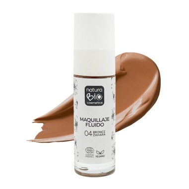 Maquillaje Fluido 04 Bronce Zahara de NaturaBIO Cosmetics: Resalta la piel bronceada con un acabado luminoso y natural.