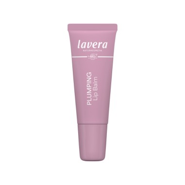 Bálsamo labial efecto volumen péptidos y peonía lavera en tubo rosa de cosmética natural