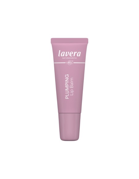 Bálsamo labial efecto volumen péptidos y peonía lavera en tubo rosa de cosmética natural