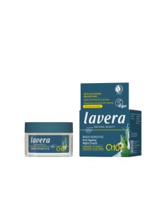 Crema De Noche Antiarrugas Q10 Basis Sensitiv lavera, reduce los signos del envejecimiento.
