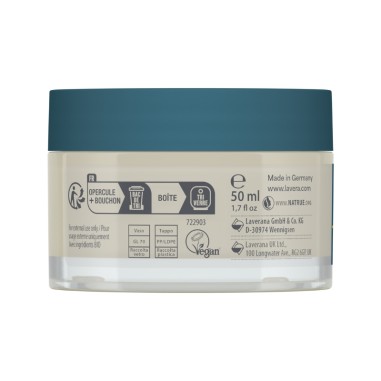 Dorso del bote de Crema hidratante noche Q10 Basis Sensitiv lavera