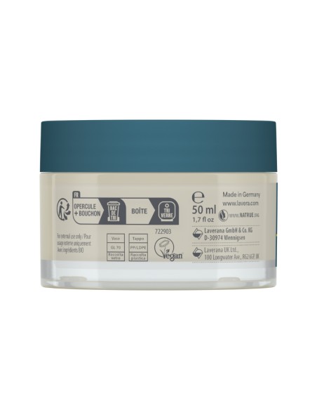 Dorso del bote de Crema hidratante noche Q10 Basis Sensitiv lavera