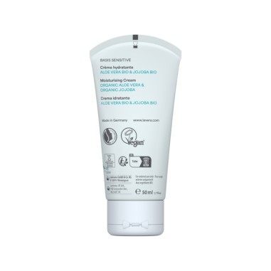 Crema día hidratante Basis Sensitive lavera 50 ml parte trasera con certificación vegana
