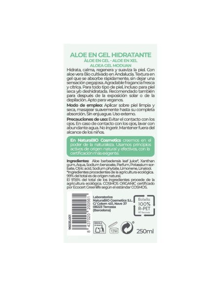Dorso de Aloe Vera en gel 250ml NaturaBIO Cosmetics