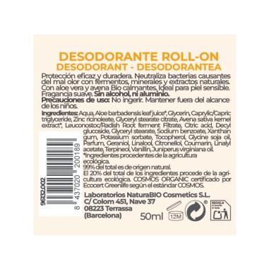Desodorante Roll-On Piel Sensible  ingredientes