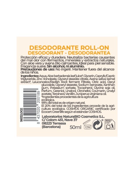 Desodorante Roll-On Piel Sensible  ingredientes