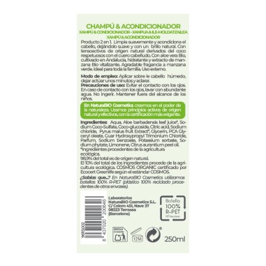 Ingredientes naturales del Champú & Acondicionador 2 en 1 Vitalidad Aloe Manzana NaturaBIO Cosmetics