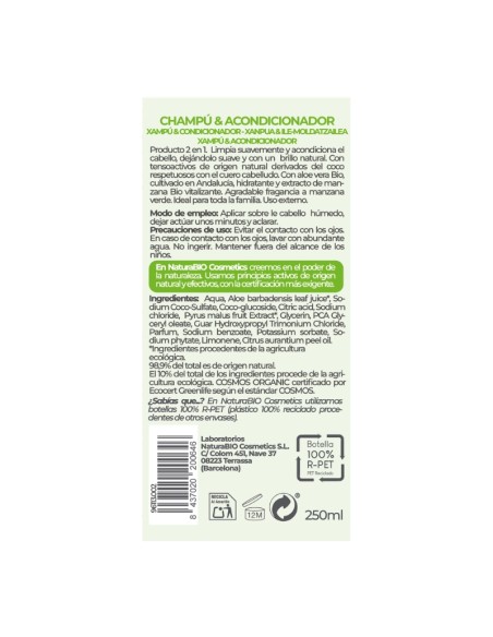 Ingredientes naturales del Champú & Acondicionador 2 en 1 Vitalidad Aloe Manzana NaturaBIO Cosmetics