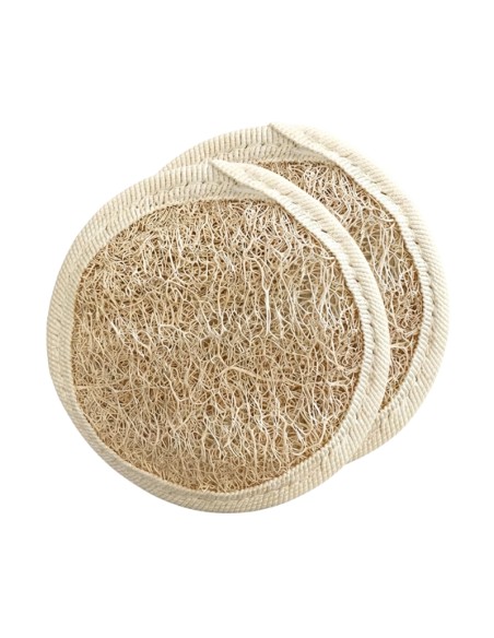 El Disco Facial Lufa & Algodón 2uds NaturaBIO Cosmetics está elaborada con lufa 100% natural de Egipto y algodón.