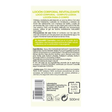 Ingredientes Loción hidratante revitalizante 500 ml NaturaBIO Cosmetics