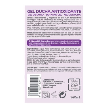 Gel de dutxa aloe & açai NaturaBIO...