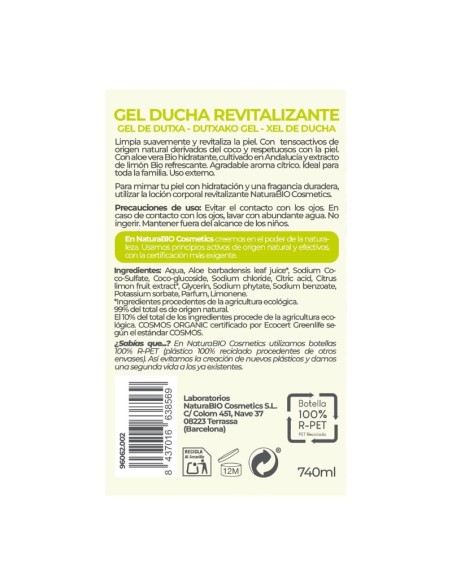 Gel de dutxa Revitalitzant amb aloe vera Bio NaturaBIO Cosmetics