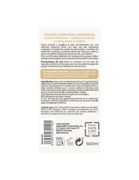 Loción corporal Sensorial flor tiaré & aloe vera Bio NaturaBIO Cosmetics