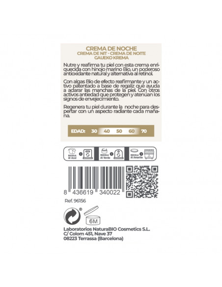 Crema de nit reafirmant fonoll 50 ml NaturaBIO Cosmetics