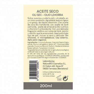 Aceite Seco Radiante 200 ml NaturaBIO...
