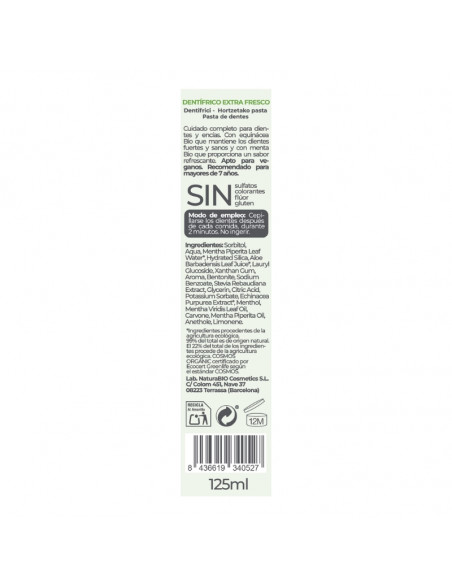 Pasta dental natural, aliento fresco y cuidado de encías. Sin flúor, ideal para dientes sensibles.