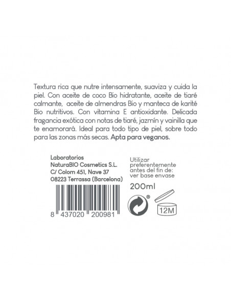 Manteca corporal radiante tiaré y karite NaturaBIO Cosmetics