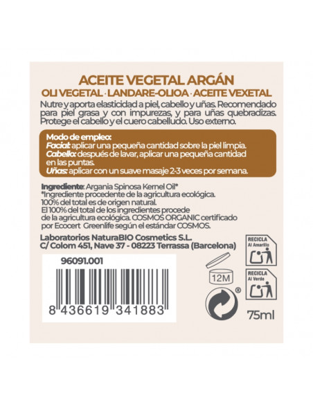Aceite vegetal Argán BIO NaturaBIO Cosmetics
