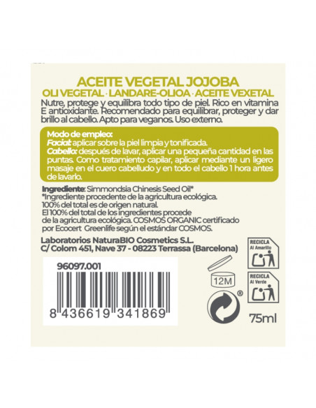 Oli vegetal de Jojoba BIO NaturaBIO Cosmetics