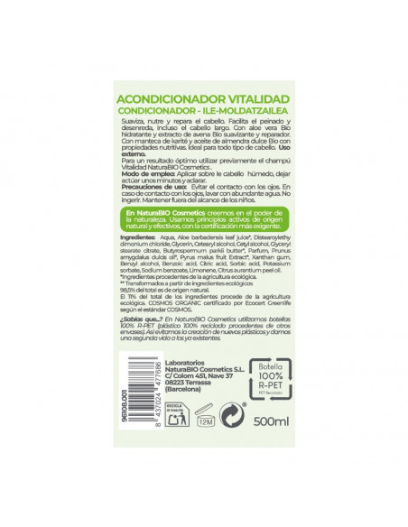 Acondicionador Vitalidad aloe & manzana Bio 500ml NaturaBIO Cosmetics