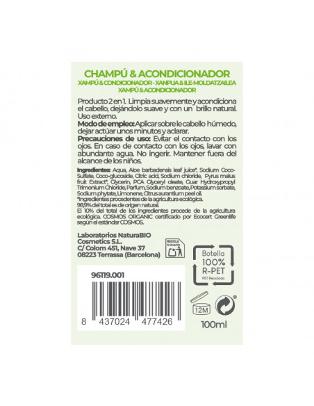 Champú & acondicionador Vitalidad 100ml NaturaBIO Cosmetics