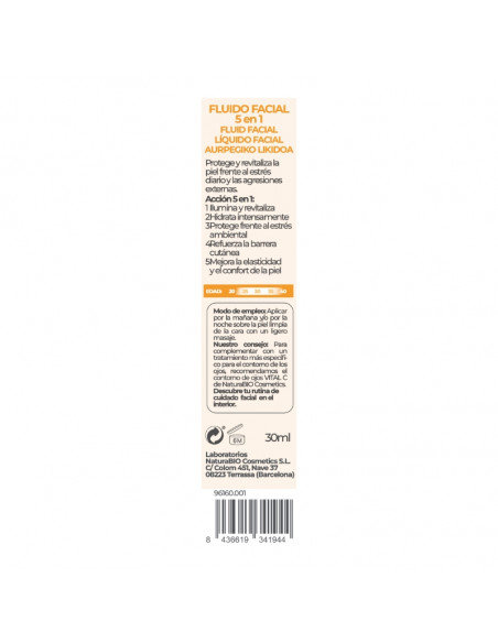 Fluido facial 5 en 1 vital C  prebióticos & ácido hialurónico NaturaBIO Cosmetics