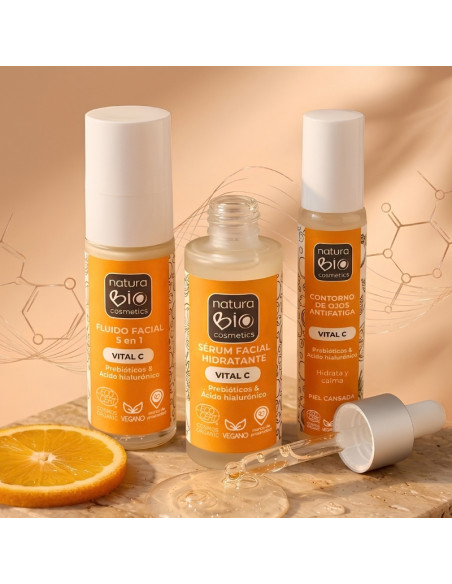 Fluido facial 5 en 1 vital C  prebióticos & ácido hialurónico NaturaBIO Cosmetics